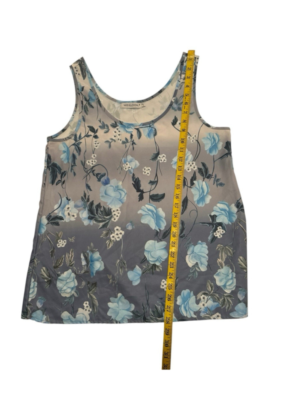 Misslook Tank Top Tunic Sleeveless Blouse Womens L Multicolor Blue Floral Satin - Picture 10 of 14